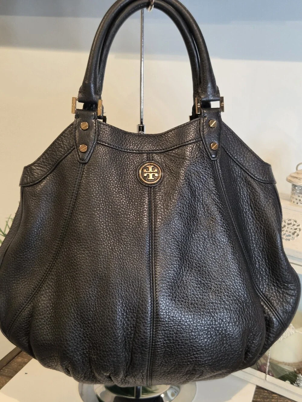 Tory Burch Black Pebbled Leather Satchel